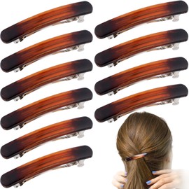 STSTR 10PCS French Barrette Hair Clips for Women, 2.48 Inch Small Tortoise Shell Hair Clip, Curved Glossy Thin Hair Flat Hair Accessories for Women - Amber, Oval Style