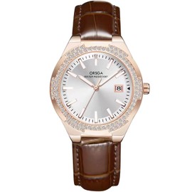 CIVO Watches for Women Elegant Analogue Ladies Watches Date Window Brown Leather Strap Diamond Wrist Watch Luminous Waterproof Rose Gold Minimalist Quartz Female Watches, Womens Gifts