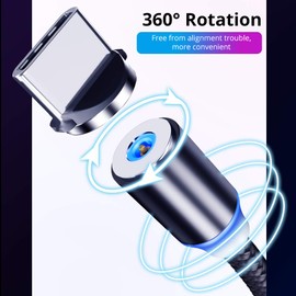 ElectroWorldFR Magnetic Charging Cable 360° 2 Metre LED 3-in-1 Type C Micro 8 Pin