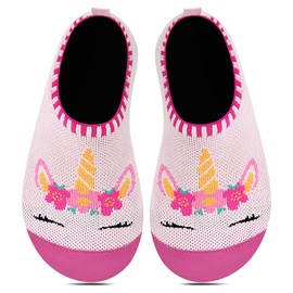 Kyopp Children's Slippers, Boys, Girls, Toddler Shoes, Non-Slip Barefoot Shoes, Breathable Soft Learn-to-Walk Shoes, Nursery Slippers, Unicorn pink