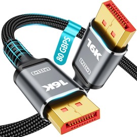 16K Displayport Cable 2.1, DP to DP Cable Available 1.5FT, 3.3FT, 5FT, 6.6FT, 10FT, 16FT, 20FT Lengths for Selection, 16K@60Hz, 8K@120Hz, 4K@240Hz 165Hz 144Hz Support 80Gbps HDR, HDCP DSC 1.2a (1.5FT)