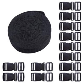 BEADNOVA Plastic Buckle Kit Nylon Strap with Buckle 12 Sets Quick Release Buckle 1 Inch and Tri-Glide Slides with 11 Yards Nylon Strapping 1 Inch (Black), Black