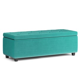 SIMPLIHOME Hamilton 48 inch Wide Rectangle Lift Top Storage Ottoman in Upholstered Aqua Blue in Velvet fabric with Large Storage Space for Living Room, Entryway, Bedroom, Transitional