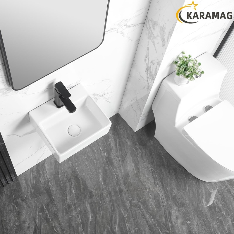 KARAMAG Small Vessel Sink 13"x11" Wall Mount Bathroom Sink Rectangular