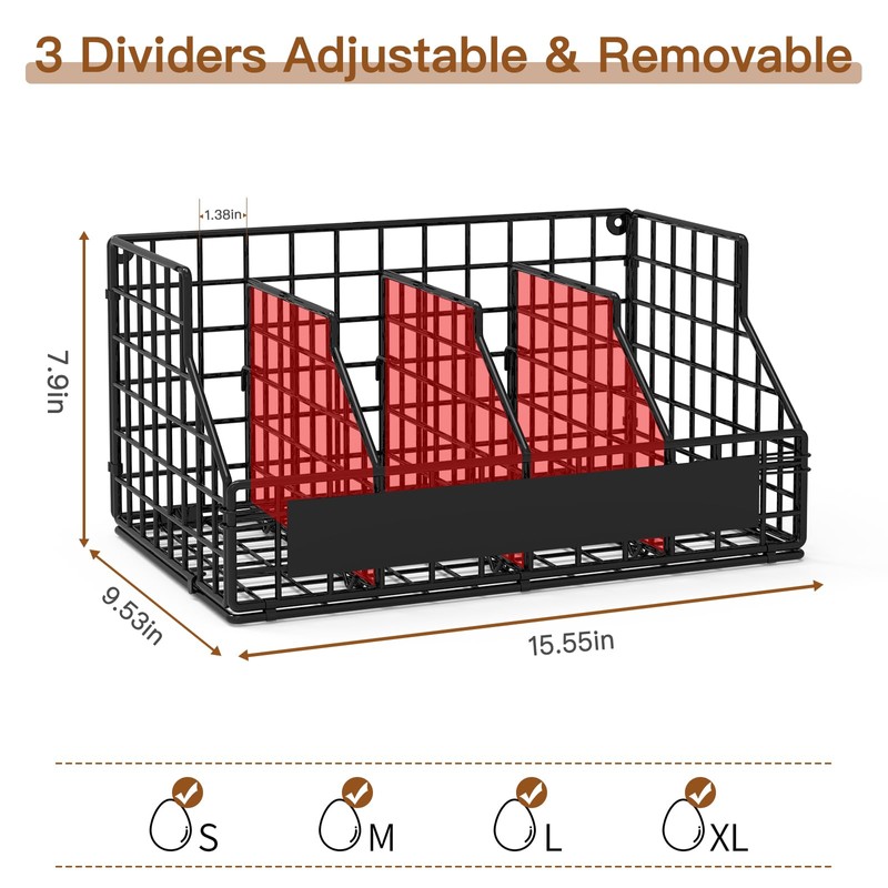 Egg Holder Countertop with 3 Dividers & Labels, 1 Tier