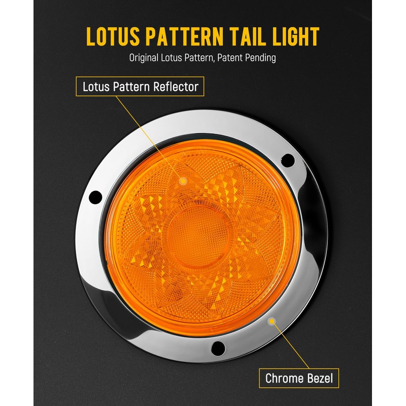 Partsam 2Pcs 4 Inch Round LED Trailer Lights Yellow/Amber Lotus