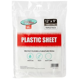 Axus Decor Polythene Dust Sheet - 12' x 9' (3.67m x 2.76m), Pack of 3, Dust Sheets for Decorating - Waterproof & Translucent - Dust Sheets for Painting, Carpets, Hard Floors, and Furniture