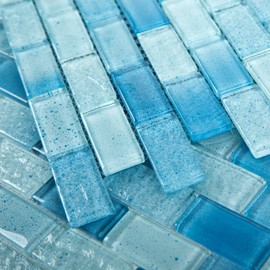 Adedeo Glass Mosaic Tile Light Blue Wave 12 x 12 Inch Glossy Glass Tile for Swimming Pool Backsplash Shower Waterline Fountain Spa Wall (5-Pack, 5 sq.ft.)