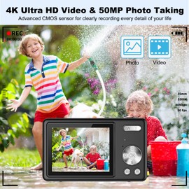 Digitalkamera, Autofokus UHD 4K, 50 MP, für Fotografie, mit 32 GB SD-Karte, 16-facher Zoom, Anti-Shake-Funktion, kompakte Digitalkamera für Kinder, Jugendliche, Erwachsene, Anfänger