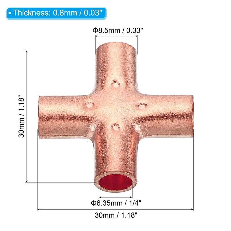 PATIKIL 1/4 Inch ID Copper Union Cross Pipe Fitting, 4