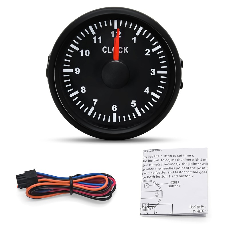 52mm Clock Gauge with Red Backlight, 0-12 Hours Hourmeter, for