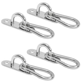 PRIOstahl Eye Plate Eye Plate Carabiner Hook - 4 x Cover Plates 100 x 36 mm + 4 x Carabiner 8 x 80 mm Wall Hooks Ceiling Hooks for Hanging Attachment for Awning Punch Bag Hay Net Rustproof Stainless