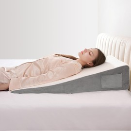 Vekkia 34" Extra-Long Wedge Pillow, Back & Arm Support, Bed Wedge Pillow for Sleeping After Surgery, Acid Reflux, Snoring Relief, Removable Washable Cover & Double Side Pockets, 7.5" Height, Gray