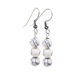 Handgemachte Frauen natürlichen Edelstein 8Mm dreifach Perlen und Sterling Silber baumeln Tropfen Ohrringe | Geschenkideen für Frauen, Mädchen (Weiß-Türkis)