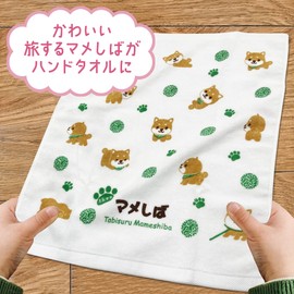 Traveling Mameshiba Hand Towel 2-Piece Set, Skin-Friendly, Soft Towels, 100% Cotton, Made in Japan, Cute Character Shiba Inu Mameshiba (2-Piece Set)