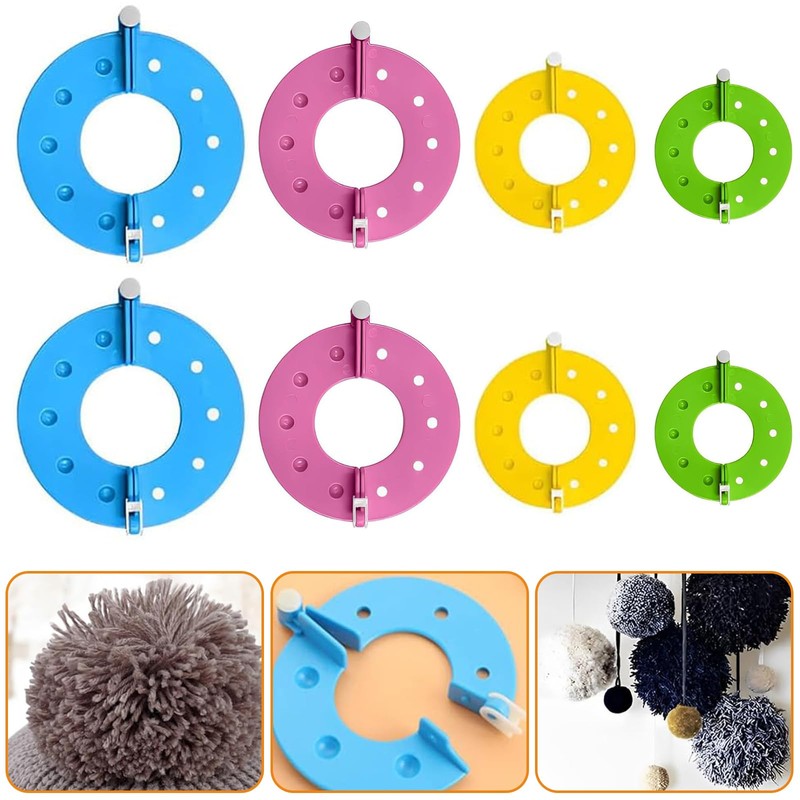 8 Pieces PomPom Maker, Plastic Pompom Maker Set, DIY Fluff
