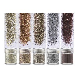 BLOOPIC Glitter Hologram, Set of 5 Colors, Glitter Nail Art, Nail Art Container, Glitter Powder, Nail Powder, DIY, Nail Art, Gel Nails, Self Nails, Gradient Nails, Aurora, Decorative Parts, Facial