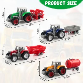 Set of 4 Mini Tractor Toy Cars, Tractor Set with Front Loader