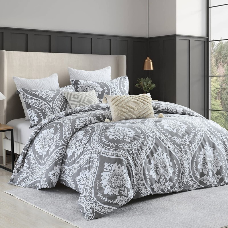 CozyDH Cotton King Size Duvet Cover Paisley Print, Reversible Damask
