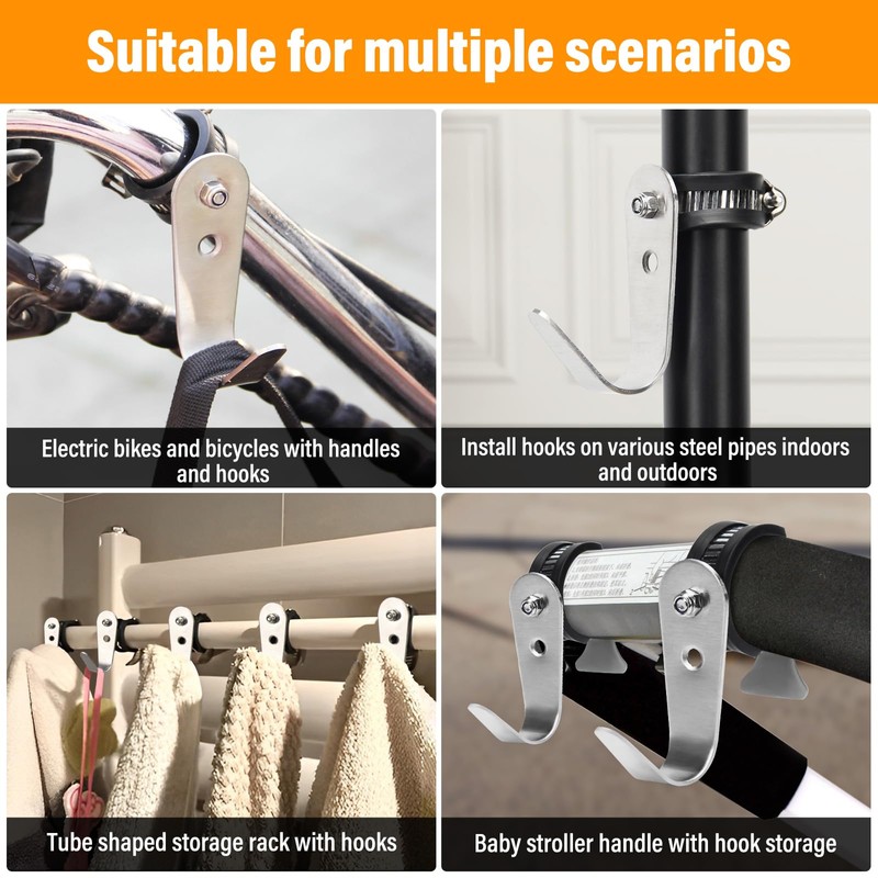 DOVORSY Tube Rod Hooks,Stainless Steel Adjustable J Hooks, for 0.71"-1.26"