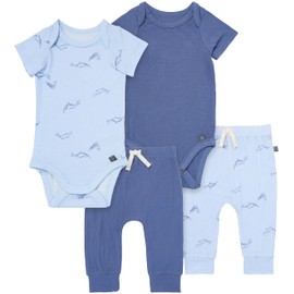 Modern Moments by Gerber Baby Boys' Viscose Bodysuit and Pant Set, Light Blue Whale, 12 Months