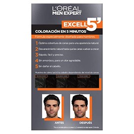 L'Oréal Paris Men Expert, Excell 5 Tinte Capilar Permanente Sin Amoníaco, 1 Negro Natural, 133 g