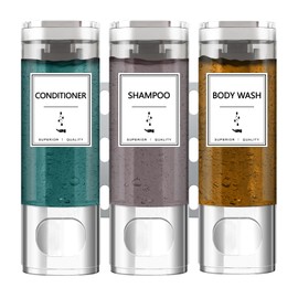 Shampoo and Conditioner Dispenser Shower Soap Dispenser 3 Chamber No Drill Shampoo Dispenser for Shower Wall Bathroom Hotel (3x10oz,Sliver)
