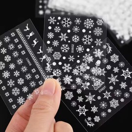 30 Sheets Christmas Nail Art Stickers Snowflake Nail Stickers White Snowmen Santa Claus Elk Nail Decals 3D Self Adhesive Nail Art Supplies New Year DIY for Women Girls