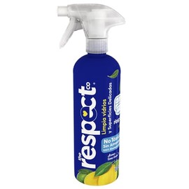 The Respect Co Limpiador de Vidrios y Cristales 495ml Aroma Lima-Limón Sin Amoniaco, No Tóxico y Biodegradable Limpieza Sin Rayas para Superficies Delicadas, Espejos y Pantallas