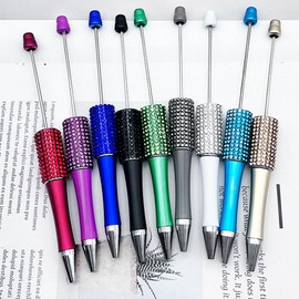 Haptufer 12 Piece Diamond Beaded Pen DIY Colorful Beadable Ballpoint Pens Student Stationery Pens Plastic for Writing School Office Supplies