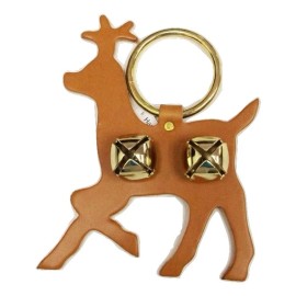 LEATHER REINDEER DOOR CHIME Tan Buck w/ BRASS SLEIGH BELLS Handmade in USA