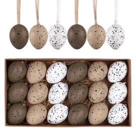 Valery Madelyn Easter Eggs Decoration Tree Ornaments Set, 18CT 1.57inch Shatterproof Nuture Hanging Egg Bulk for Kids, Beige White Easter Basket Stuffers Assorted for Spring Holiday Party Decor