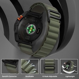 Niboow QuickFit 22mm Strap for Garmin Fenix 8 47mm/Fenix E 47mm/Fenix 7 Pro Solar/Fenix 7/Epix 2 Pro 47mm, Sport Nylon Titanium G-Hook Watch Band for Garmin Fenix 6 GPS/Fenix 6 Pro GPS/Fenix 5 -Green