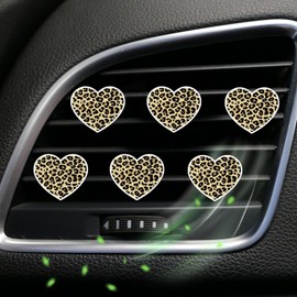 6Pcs Cute Leopard Print Love Car Vent Clip,Car Air Fresheners Vent Clips Cute Car Vent Decorations,Bling Car Diffuser Car Vent Interior Accessories