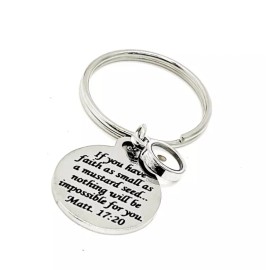 JKCE Designs Mustard Seed Silvertone Keychain, Mustard Seed Faith, Matthew 17 20 Gift