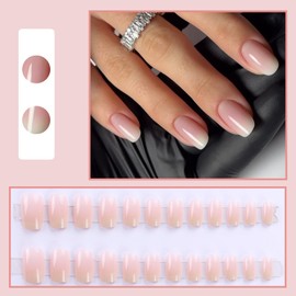 Pack of 24 French Press on Nails, Square Nails for Sticking, Short Nude Pink Colour Gradient Artificial Nails with Nail Glue Sticker, Natural Artificial Nails, Acrylic Fingernails, Fake Nails for