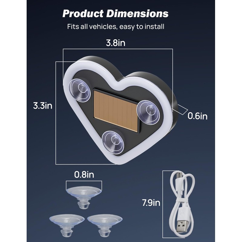 JOYTUTUS Car LED Ambient Light Solar Powered Heart Neon Light