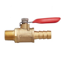 Litorange 2 PCS Brass Water Mini Ball Valve Shut Off Switch, 1/4" NPT Male Thread x 3/8 INCH Hose Barb Pipe Tubing Fitting Coupler, 180 Degree Operation Handle