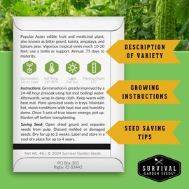 Bitter Melon Seeds for Planting – Bitter Gourd Karela Ampalaya, Non-GMO Heirloom Vegetable Seed Variety – Survival Garden Seeds (1 Pack)