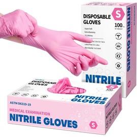 Gloves, 4.5 Mil Pink  -Safe Cleaning Esthetician  Disposable Glove, 100 count - Color: Small (Pink)