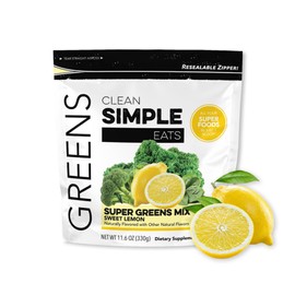 Clean Simple Eats Super Greens Powder, Naturally Flavored Greens Powder with Chlorella, Spirulina, Superfoods & Prebiotic Fiber, No Artificial Ingredients, Gluten Free, Sweet Lemon Flavor, 30 Servings