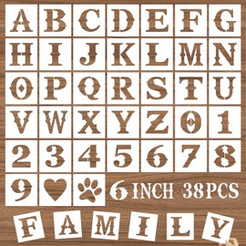 DZXCYZ 6 Inch Letter Stencils and Numbers, 38 Pcs Alphabet DIY Craft Stencils, Reusable Plastic Drawing Templates for Painting on Wood, Wall, Fabric, Rock, Floor, Signage, Door Porch