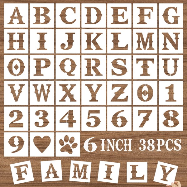 DZXCYZ 6 Inch Letter Stencils and Numbers, 38 Pcs Alphabet