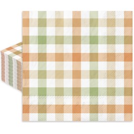 Whaline Fall Paper Napkin Buffalo Plaid Disposable Napkins Orange Green Luncheon Napkin Autumn Dinner Napkin for Thanksgiving Party Supplies Table Decor,80Pcs