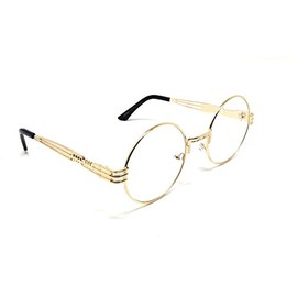 XL Oversized Round Classic Luxury Steampunk Sunglasses (Gold Metallic Frame, Clear)