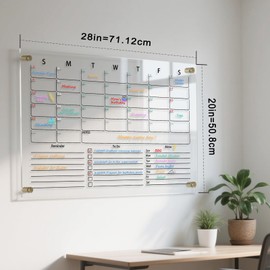 IJIJIJ- 28×20” Clear Acrylic Calendar for Wall, Acrylic Wall Calendar Dry Erase Board, Reusable Monthly Whiteboard, Family Planner for Wall with 8-Color Markers, Perfect for Home, Office & Classroom