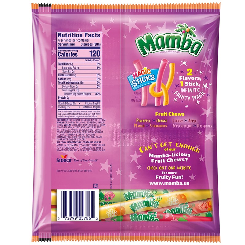 Mamba Candy Strips and Fruit Chew Sticks, Individually Wrapped Fruit