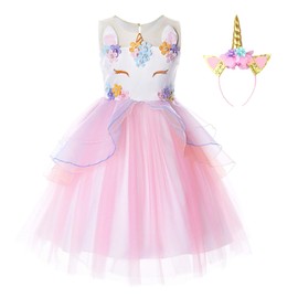 JerrisApparel Flower Girls Unicorn Costume Pageant Princess Party Fancy Dress (5-6 Years, Pink)