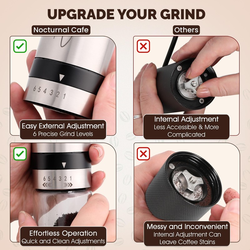 Nocturnal Cafe Manual Coffee Grinder - Conical Burr Grinder, Espresso