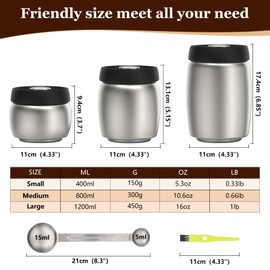 HelpyLife Vacuum Coffee Canister, Coffee Bean Storage with Scoop, Stainless Steel Airtight Food Storage Container, Perfect for Coffee Beans,Grounds,Loose Leaf Tea,2400ml/32OZ(L*2)